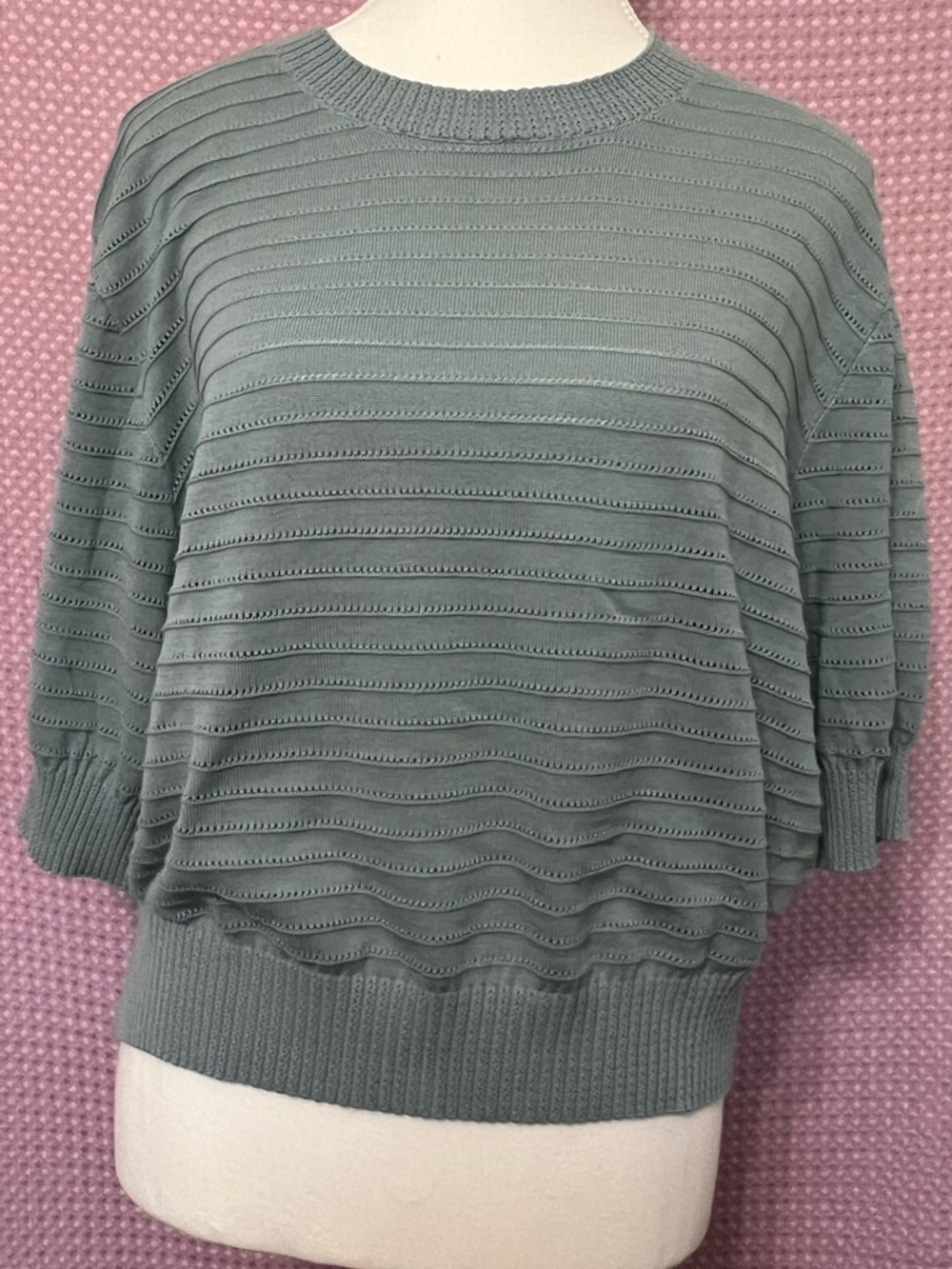 Frye Sage Green Textured Knit Crew Neck Sweater